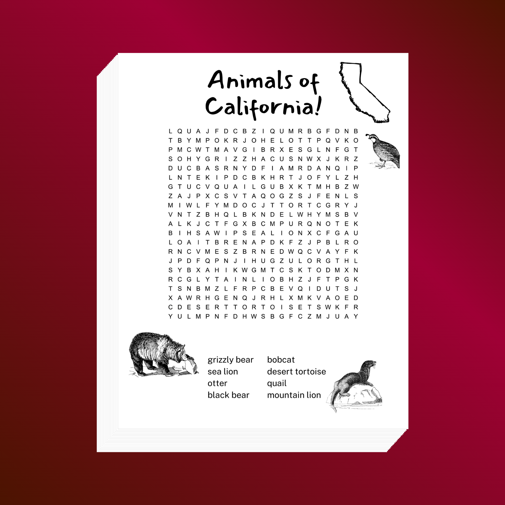 Animals of California Word Search